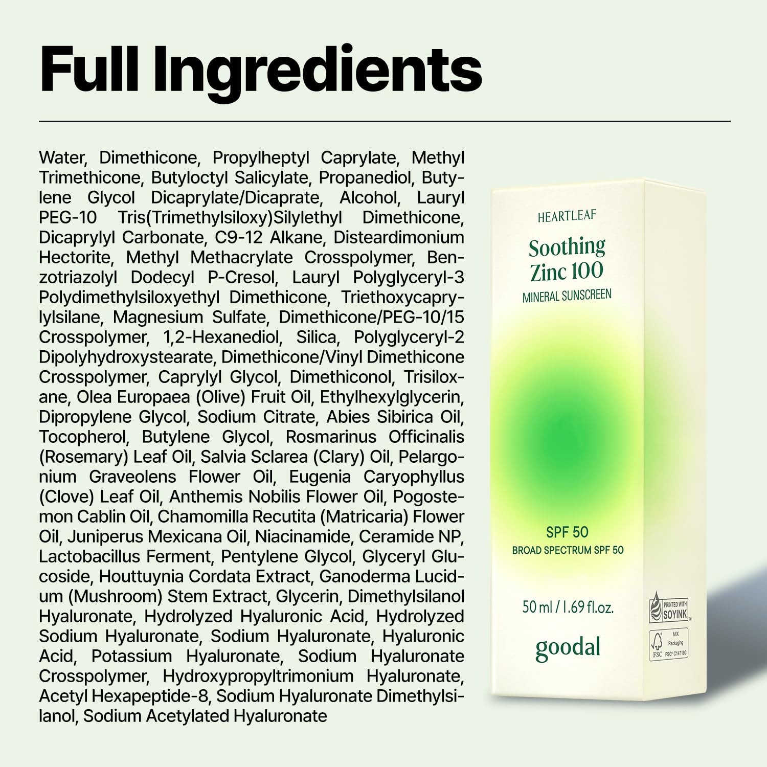 Goodal Heartleaf Soothing Zinc 100 Mineral Sunscreen SPF 50